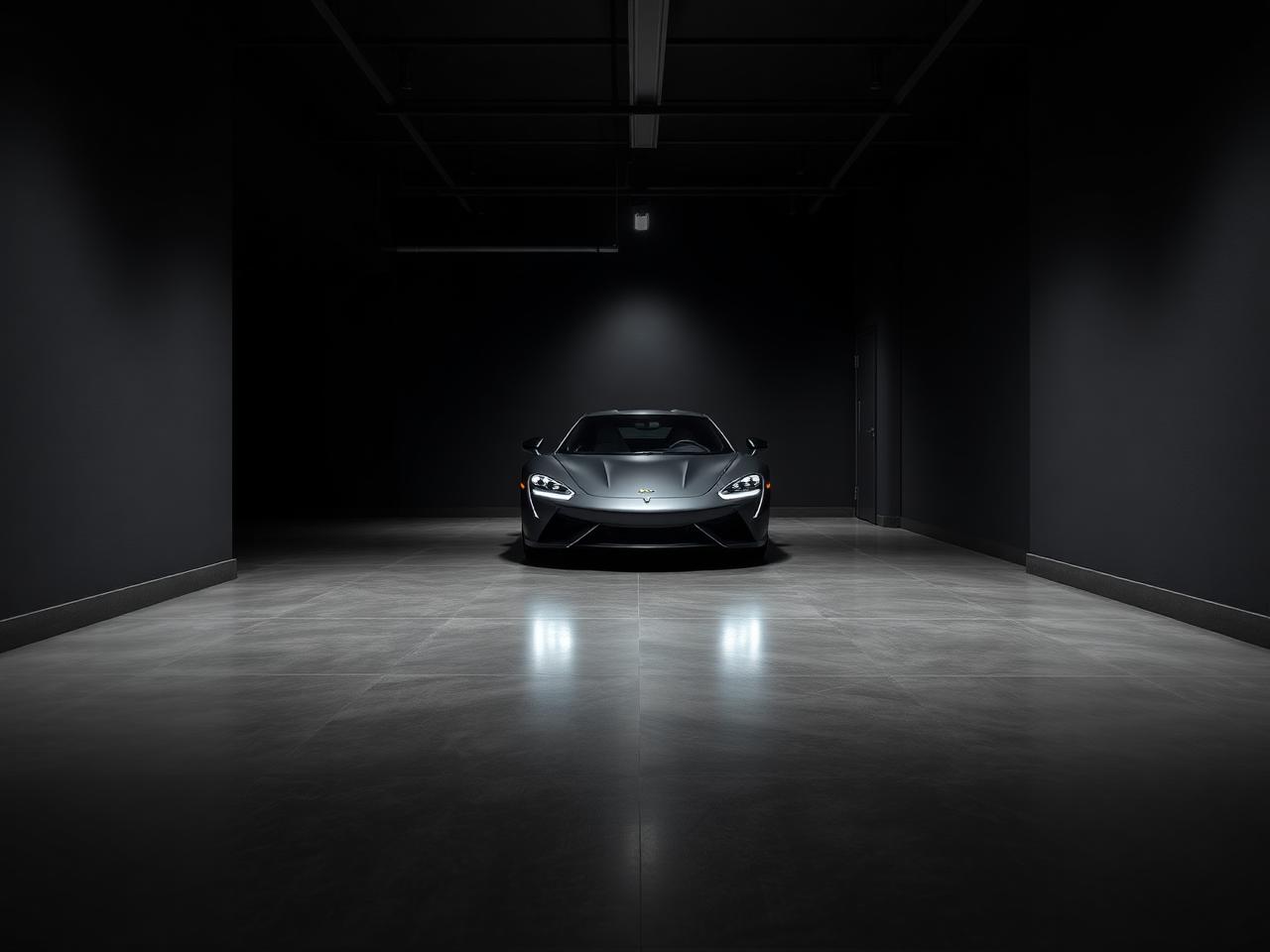 Garage with large-format porcelain tile flooring